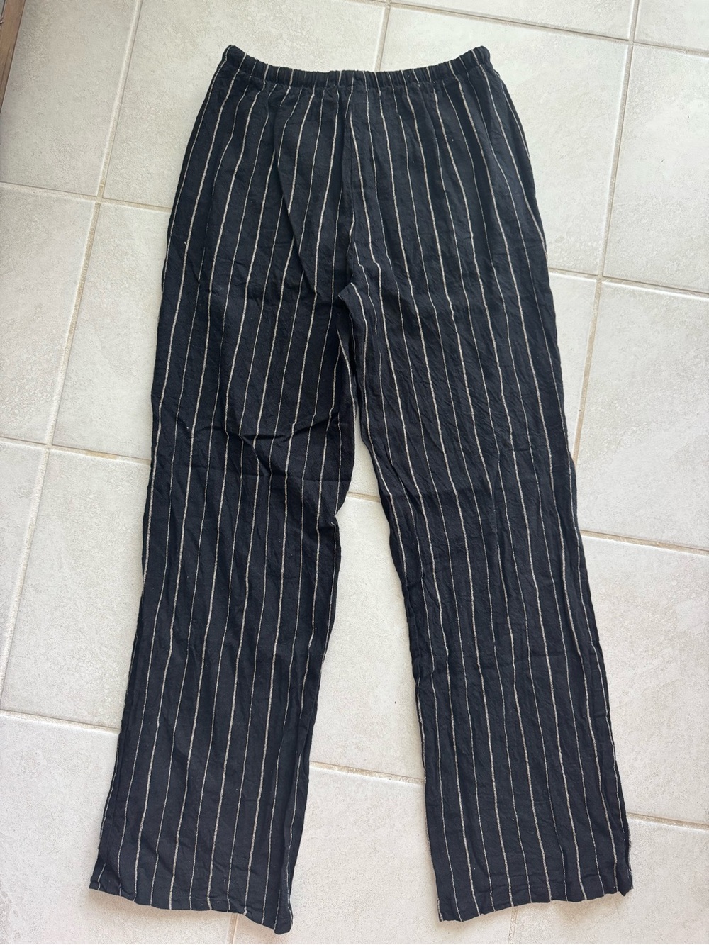 Women's Black Pinstripes Cotton/Linen Blend Pants S/M - Picture 5 of 9